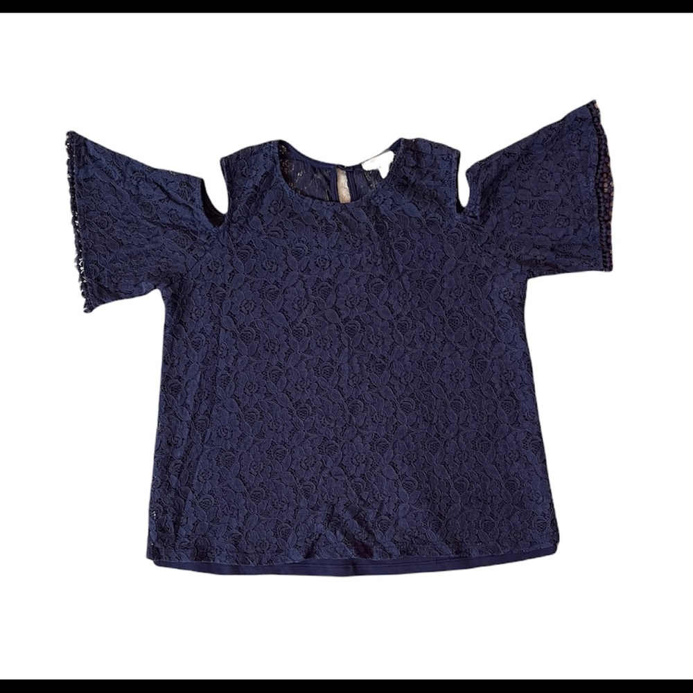 Blue Cold Shoulder Floral Lace shirt